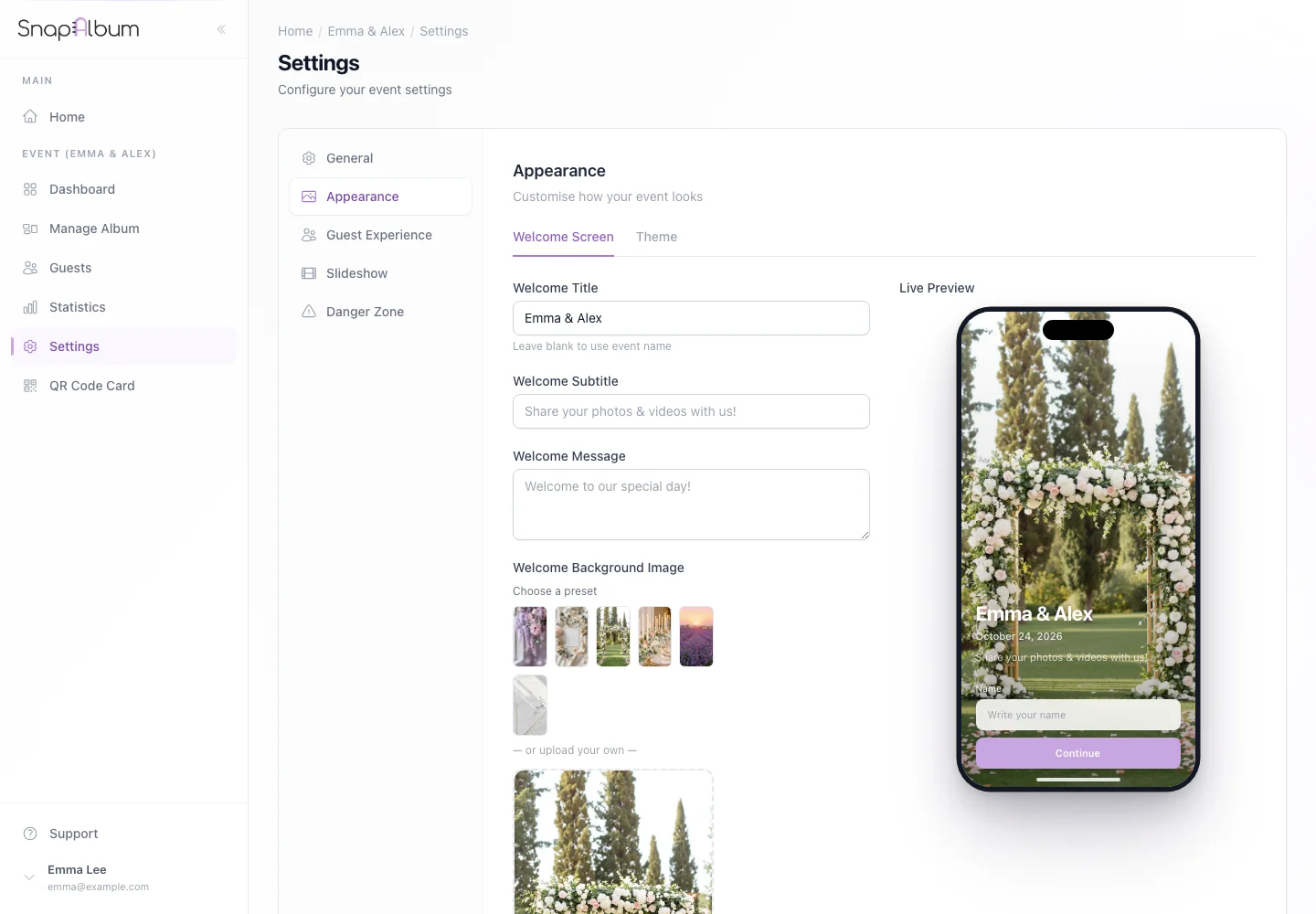 Open Settings and choose Appearance.