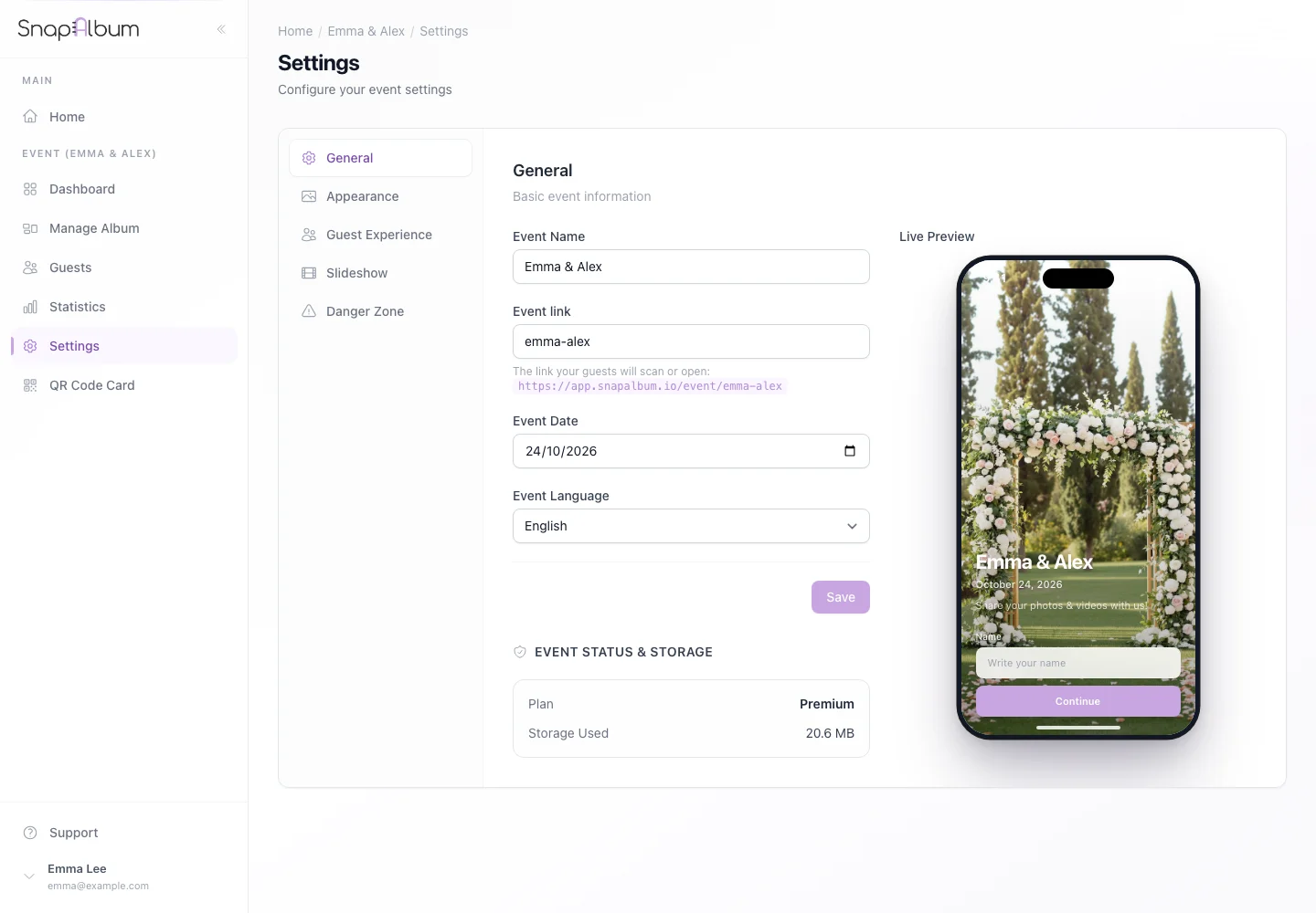 Choose the General tab in event settings.